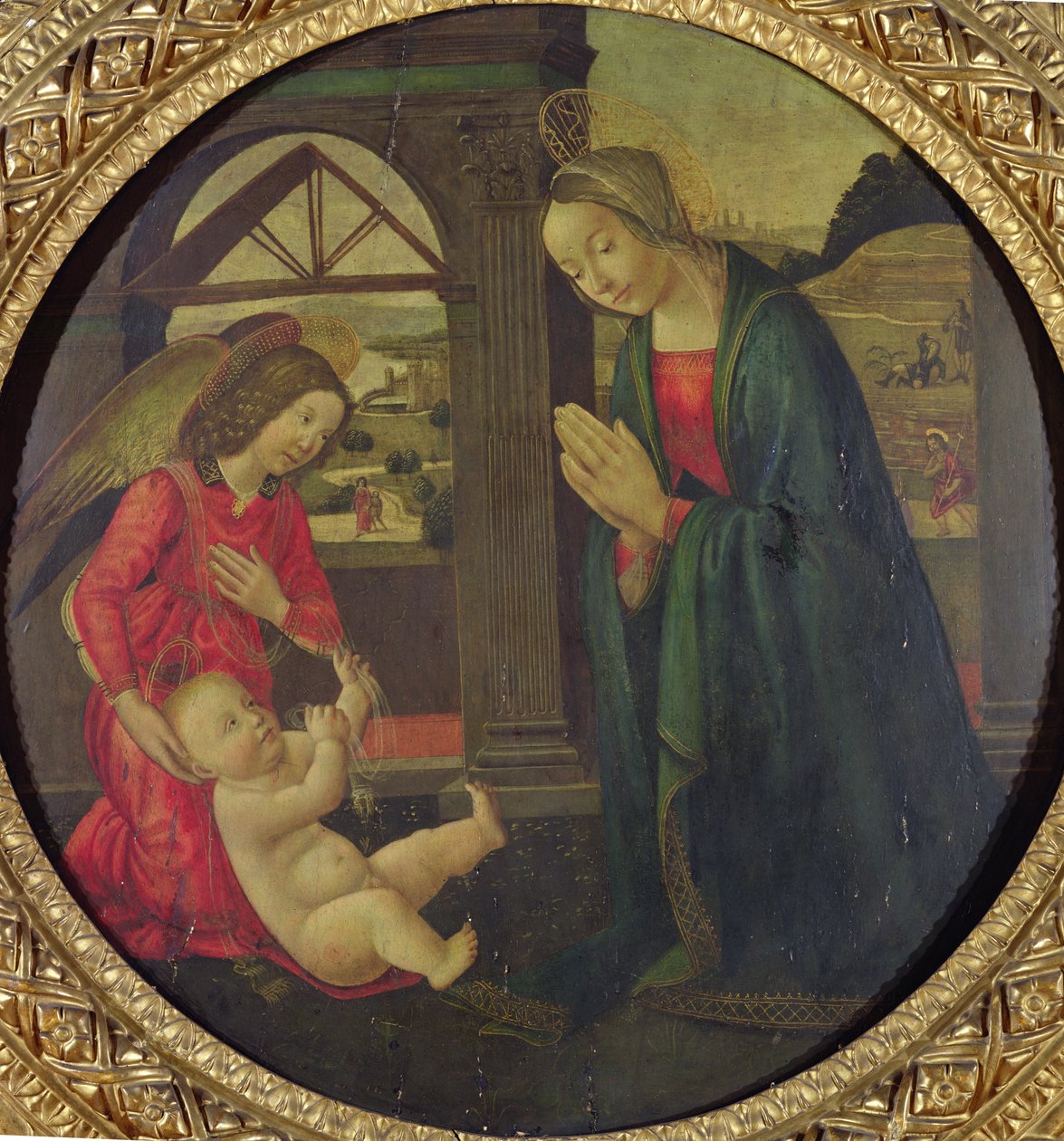 Tilbedelse af barnet (olie på panel) af Italian School