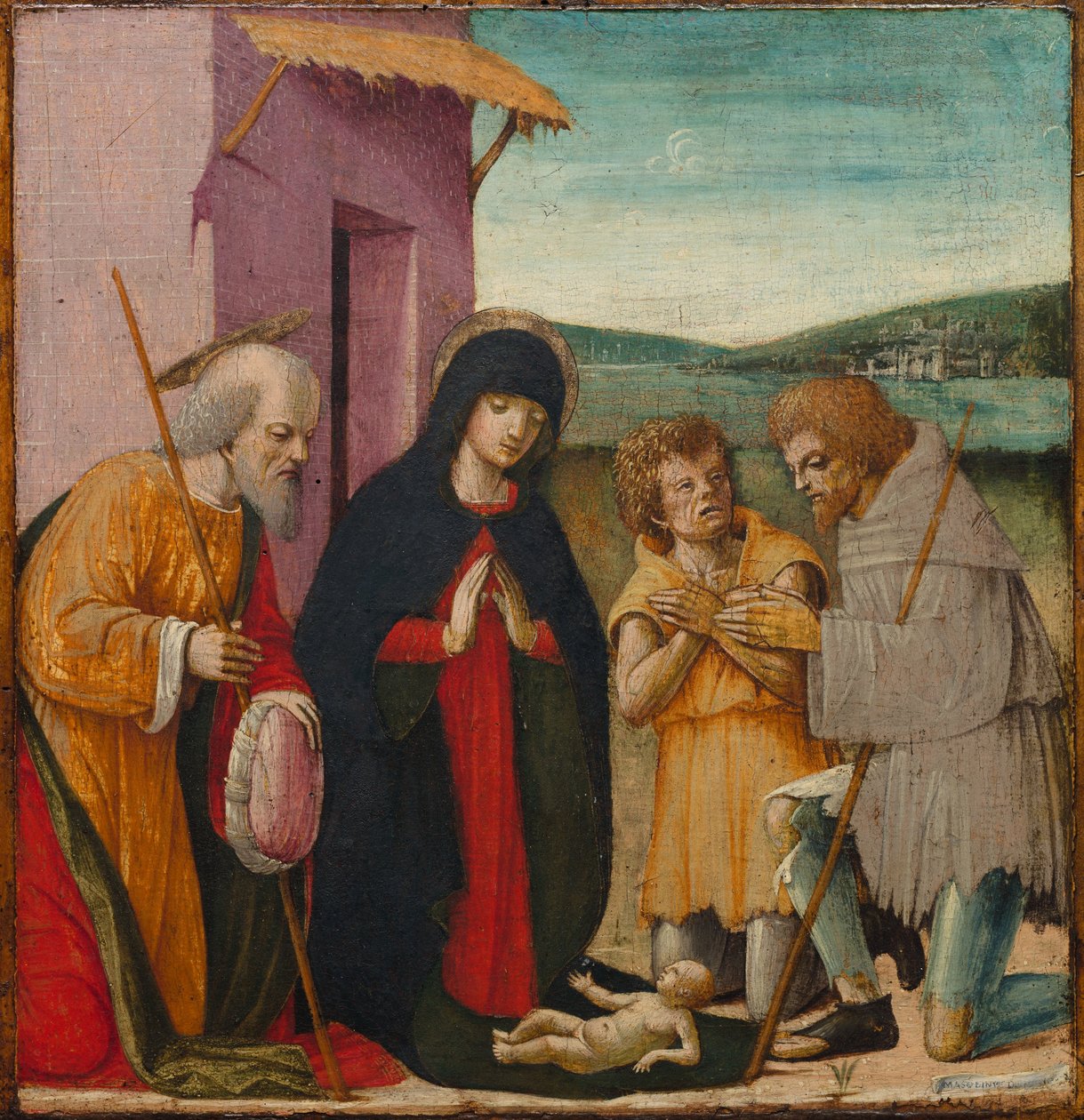 Tilbedelse af hyrderne, ca. 1480-1500 (olie på træ) af Italian School