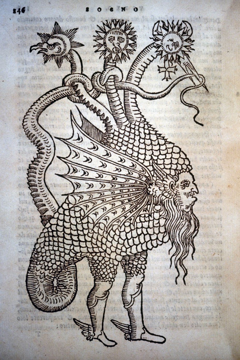 Alchemy: Monster Hybrid, i - "" De Transmutatione Metallica Sogni Tre "", af Giovanni Battista Nazari, redigeret i Brescia i 1599. af Italian School