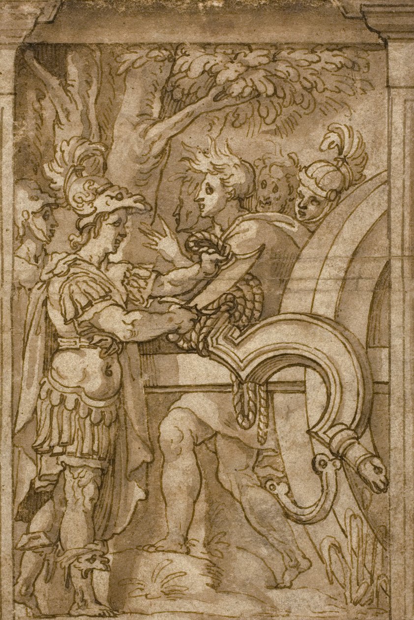 Alexander skærer den gordiske knude af Italian School