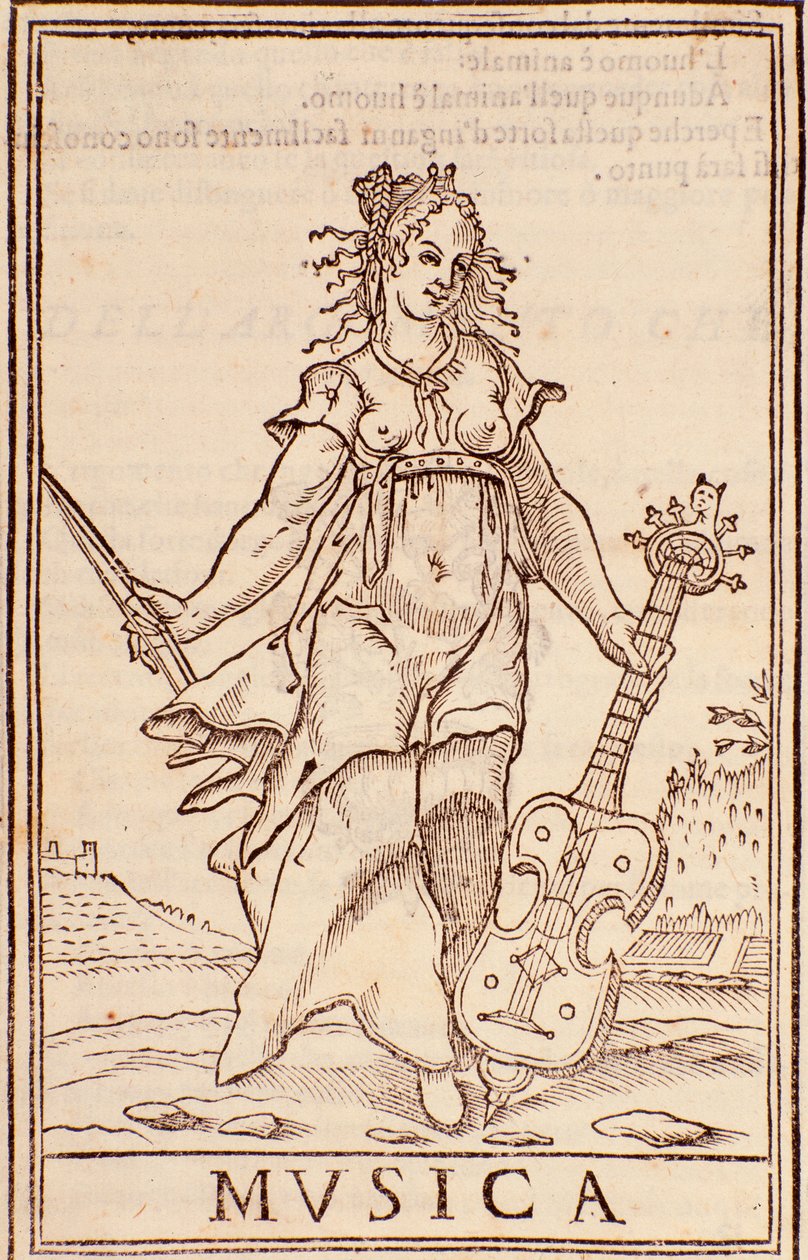 "Allegory of music"-side fra "Summen af ​​alle videnskaber"-essay af Aurelio Marinati (1500-tallet) af Italian School