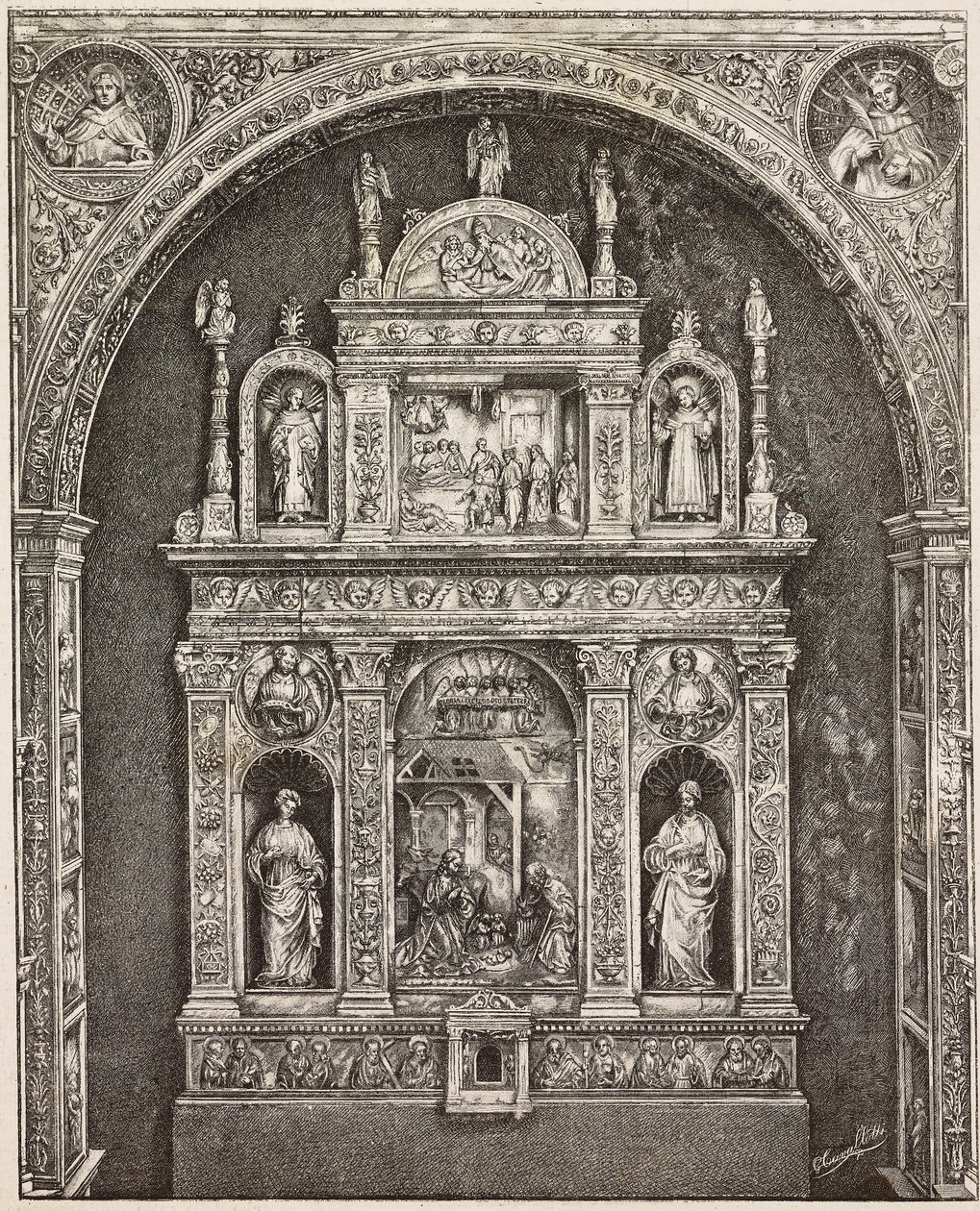 Alteret i Sankt Cita kirken, af Antonello Gagini, Palermo, Italien, stik efter tegning af G. Cavallotti, fra L