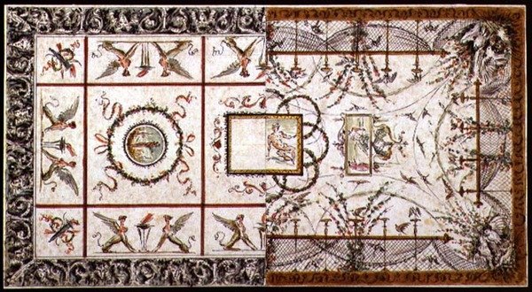 Alternative designs til et neo-klassisk loft, ca. 1800 (pen & blæk og akvarel på papir) af Italian School