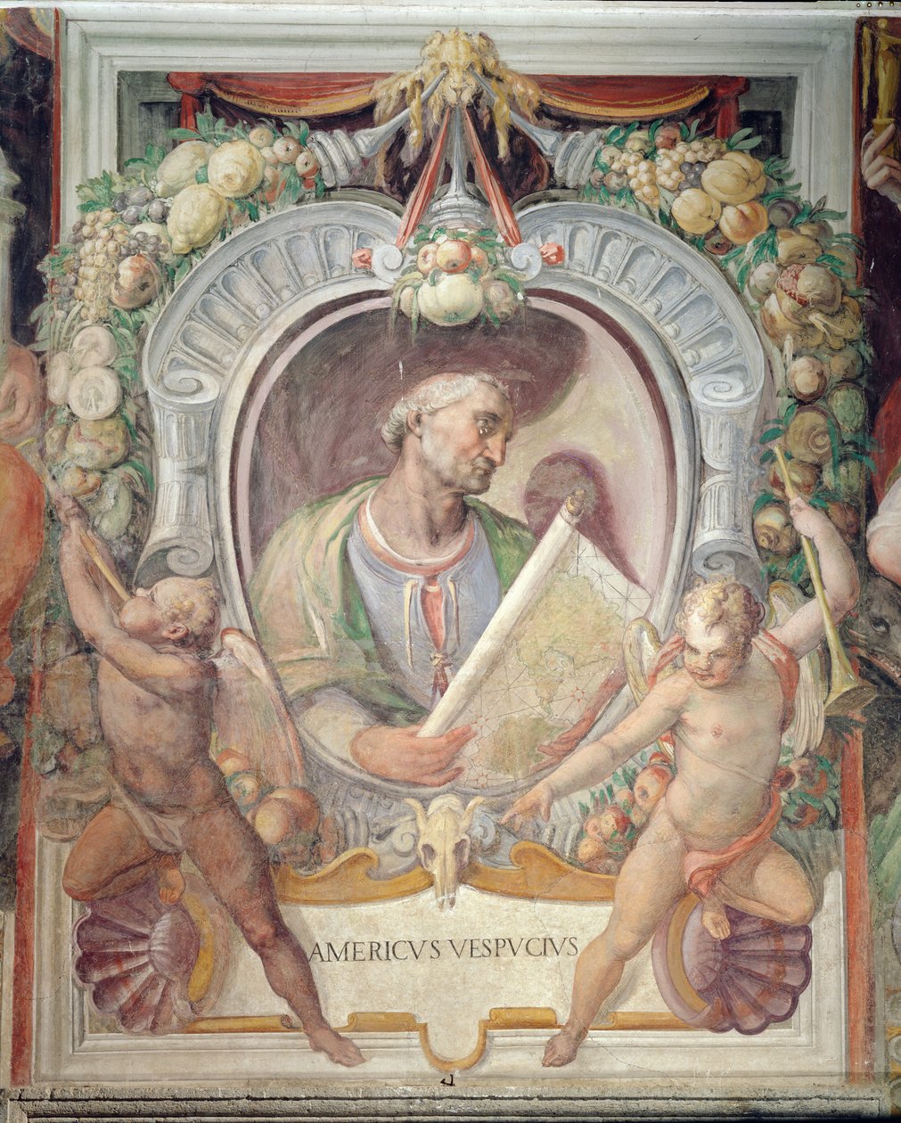 Amerigo Vespucci, i Sala del Mappamondo af Italian School