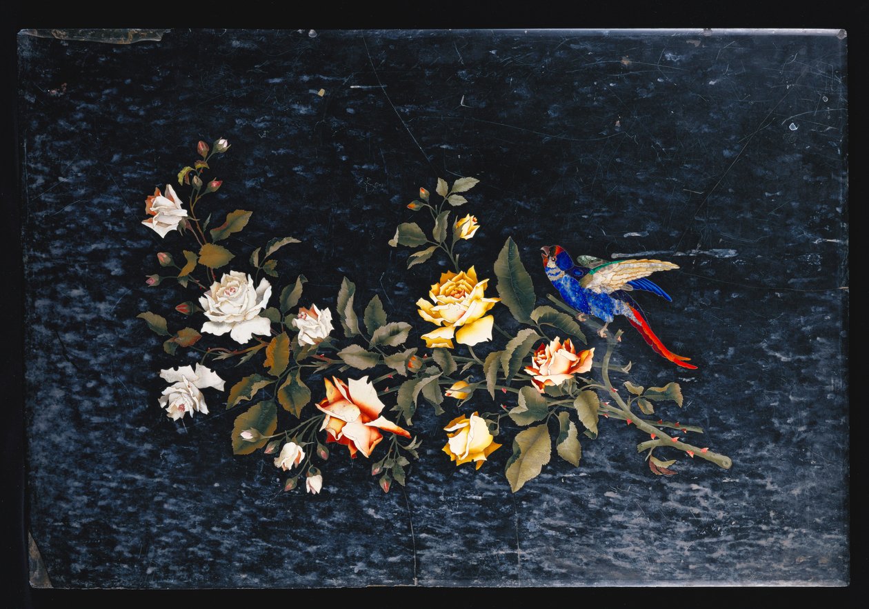 En italiensk pietre dure indlagt sort og hvid broget marmor bordplade af Italian School