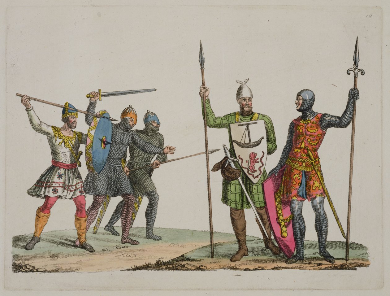 Anglo-Saxon Warriors, plade 14 fra The History of the Nations (akvatint) af Italian School