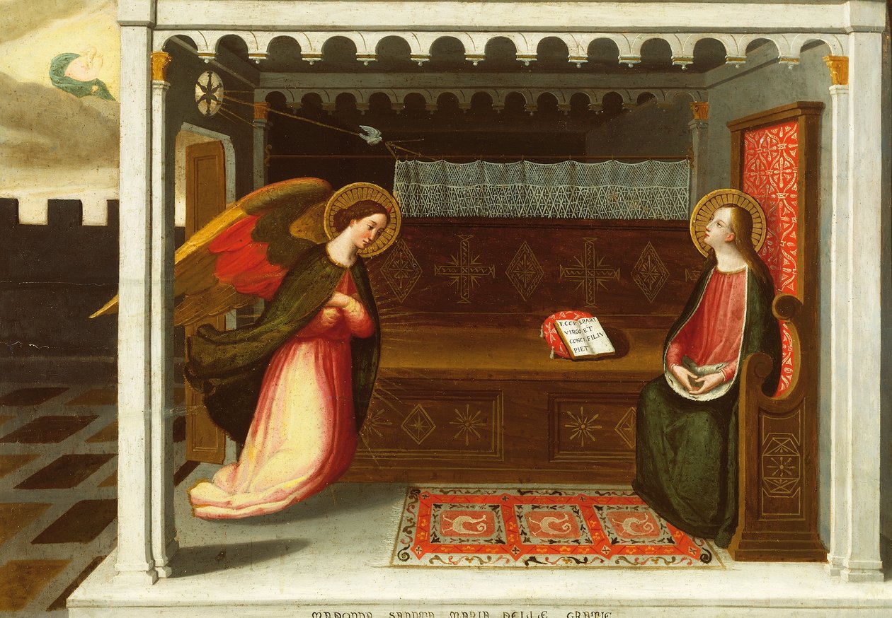 Bebudelse (olie på panel) af Italian School