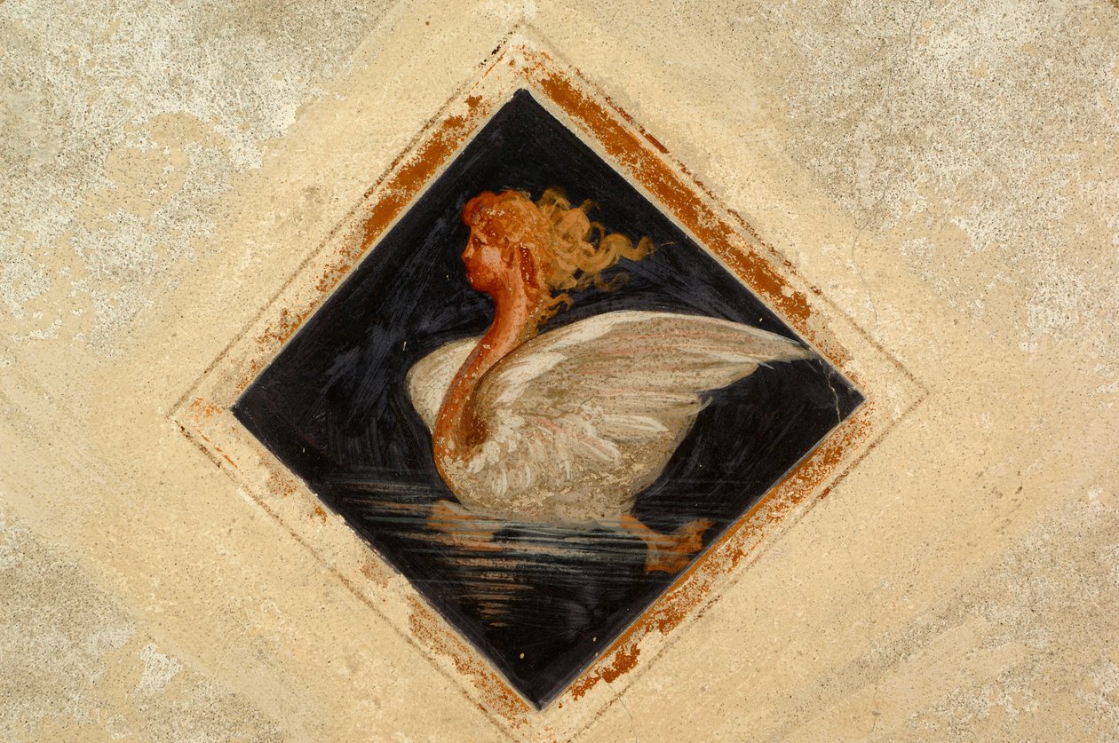 Antropomorf svane, Fresko, Ternengo Gromo-paladset (16. århundrede), middelalderkvarteret i Piazzo, Biella, Piemonte, Italien af Italian School