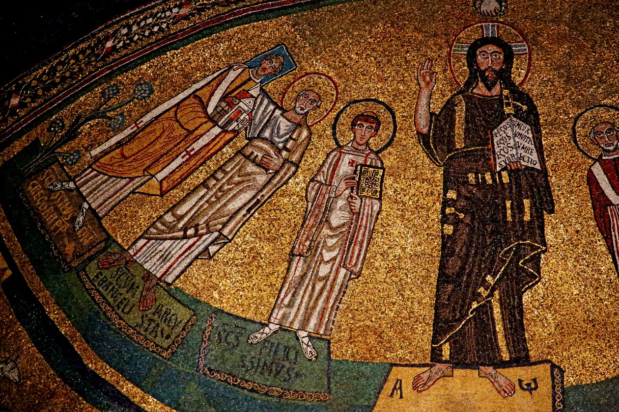 Apsis med Kristus, helgener og pave Gregor IV (mosaik) af Italian School