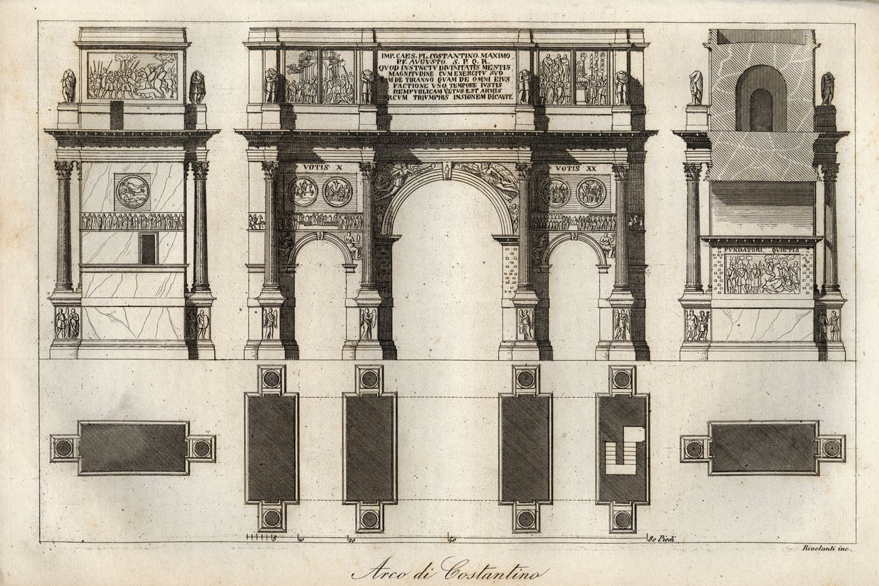 Konstantinbuen i Rom (315 e.Kr.) - indgravering fra "" Skikke og traditioner for alle folk i universet. Det vil sige historien om regeringen, lovene, militsen, om alle nationers religion fra de fjerneste tider til i dag "1856 af Italian School