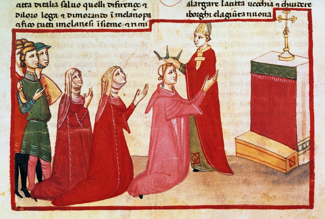 Ærkebiskop af Milano kroner Henrik VII og hans kone af Italian School