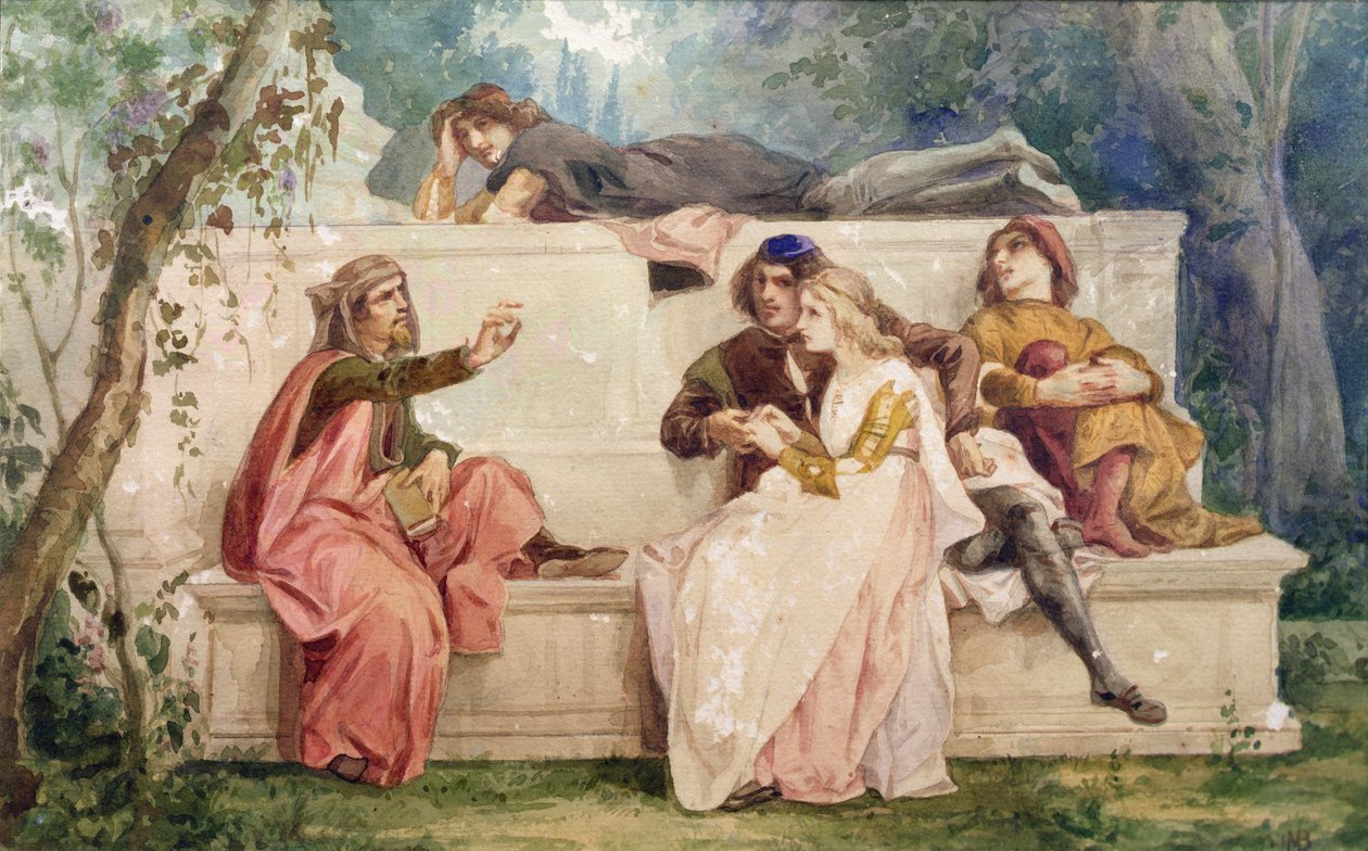 Ariosto og Tiziano (akvarel på papir) af Italian School