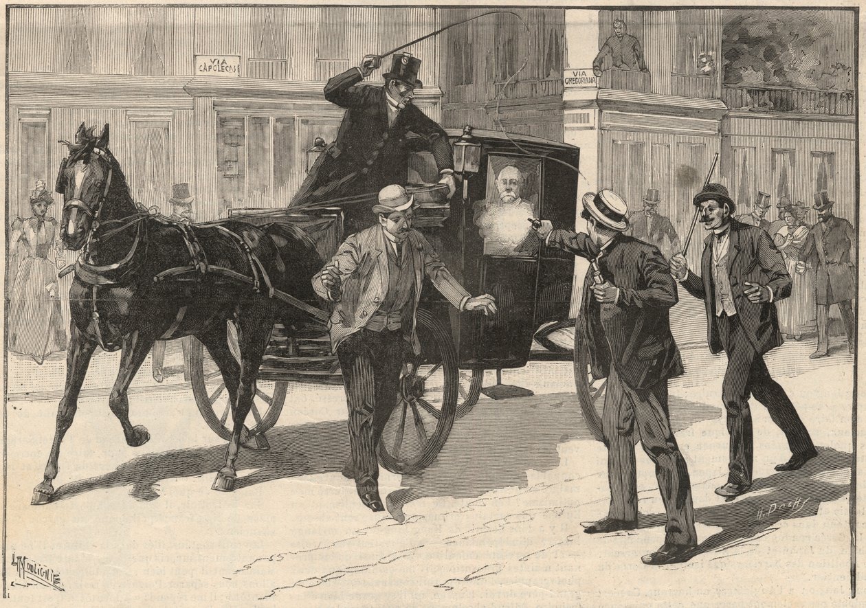 Attentatforsøg på Francesco Crispi af den anarkistiske Lega, 1894. af Italian School