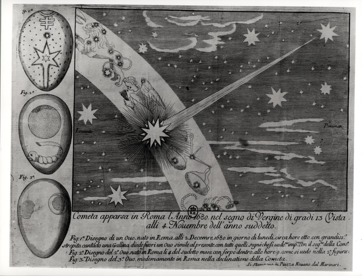 Astrologisk diagram af kometen, der dukkede op i Rom under Jomfruen og forblev synlig indtil november 1680 af Italian School