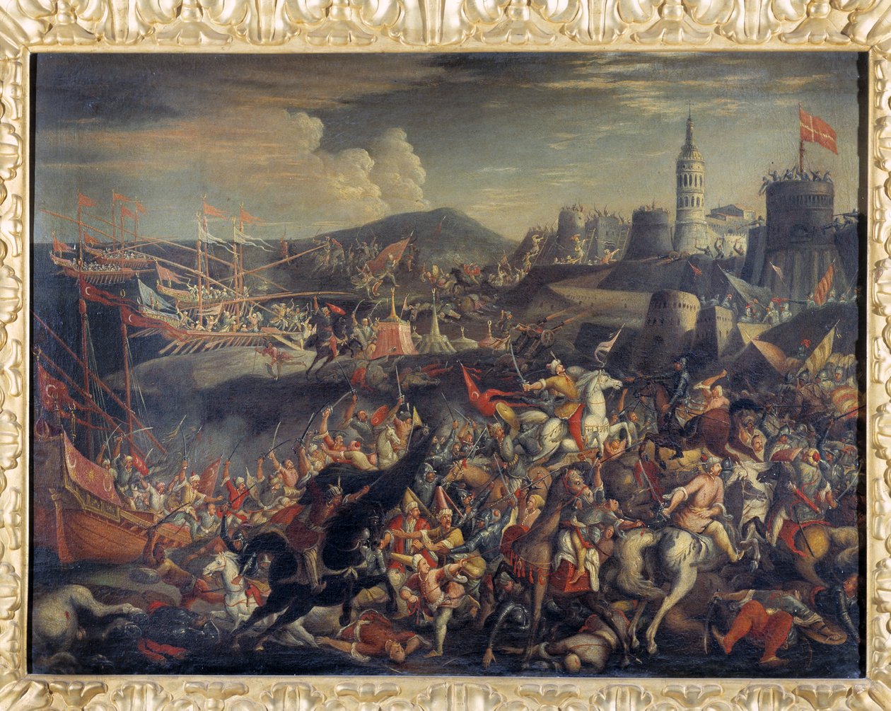 Saracensernes angreb på øen Malta, forsvaret af hospitalsridderne i 1565 af Italian School