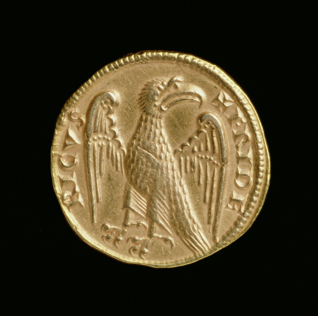 Augustalis af Frederik II (1198-1250), Kongeriget Sicilien og Syditalien, Messina mønt, 1231-50 (bagside) (guld) (for forside se 168052) af Italian School