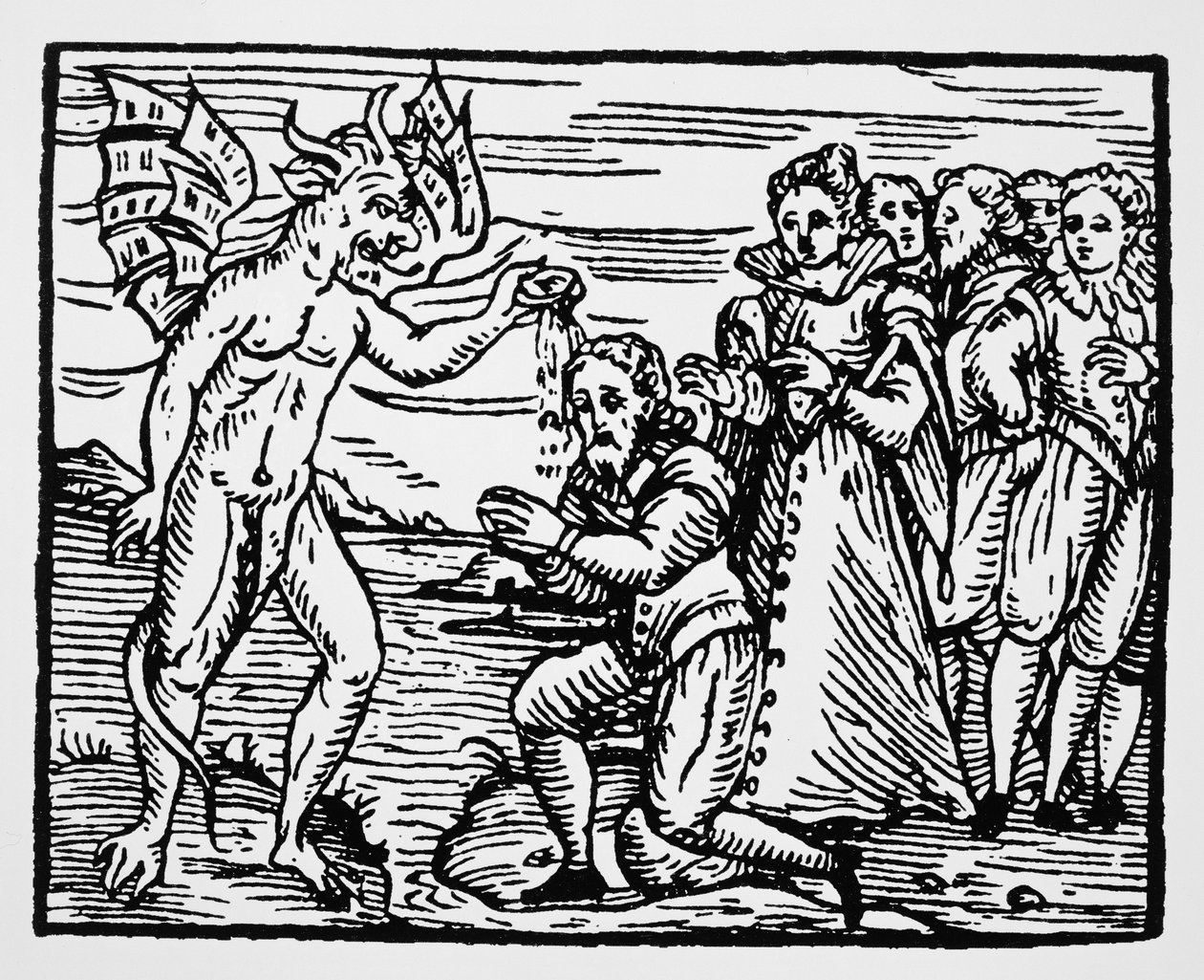Dåb af Djævelen, kopi af en illustration fra Compendium Maleficarum af Fr M Guaccius, Milano 1608, brugt i History of Magic, udgivet i slutningen af det 19. århundrede af Italian School