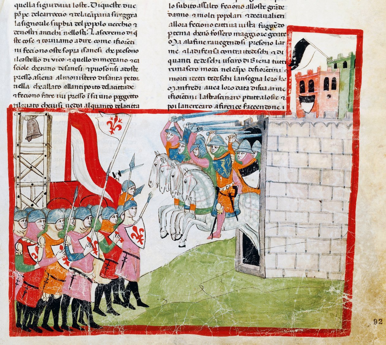 Slaget ved Montaperti, miniaturer af Pacino di Buonaguida (ca 1280-før 1340) fra Nuova Cronica, af Giovanni Villani, manuskript Chigiano L VIII 296 af Italian School