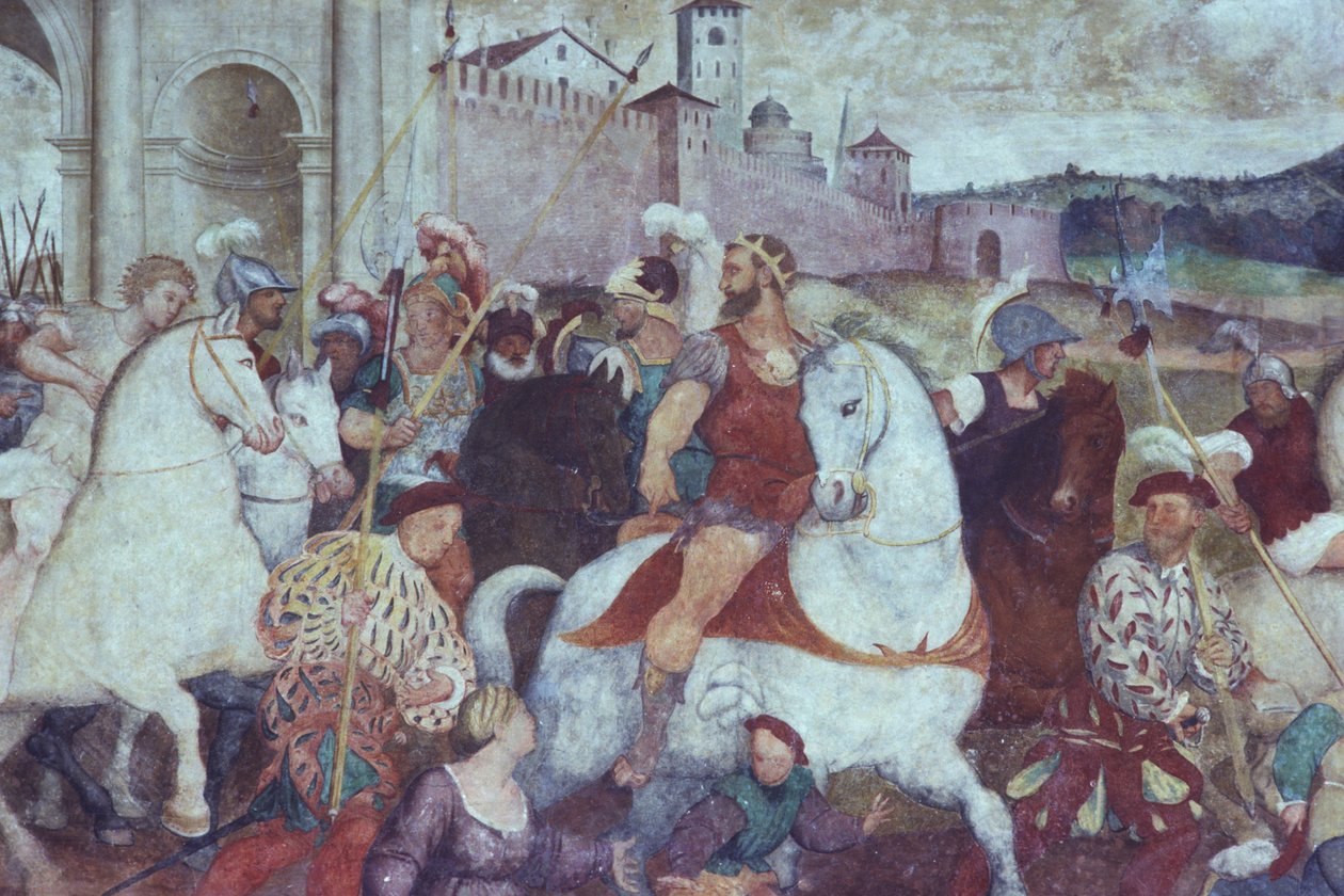 Kampscene uden for bymuren, ca. 1460
