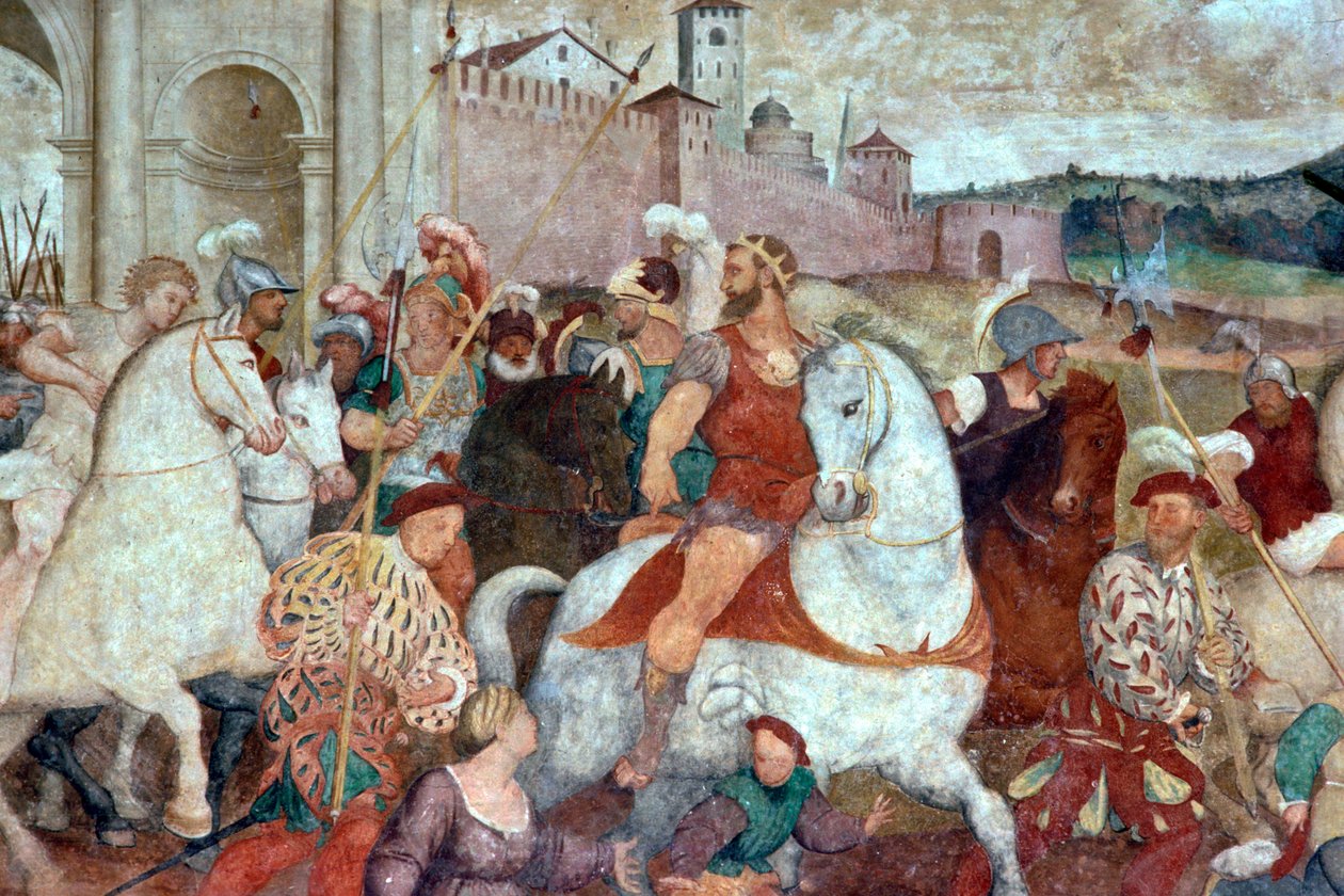 Taistelukohtaus kaupungin muurien ulkopuolella, noin 1460-luku (fresko) af Italian School