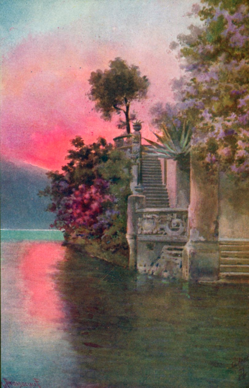 Bellagio, Comosøen, Italien (farvelitografi) af Italian School