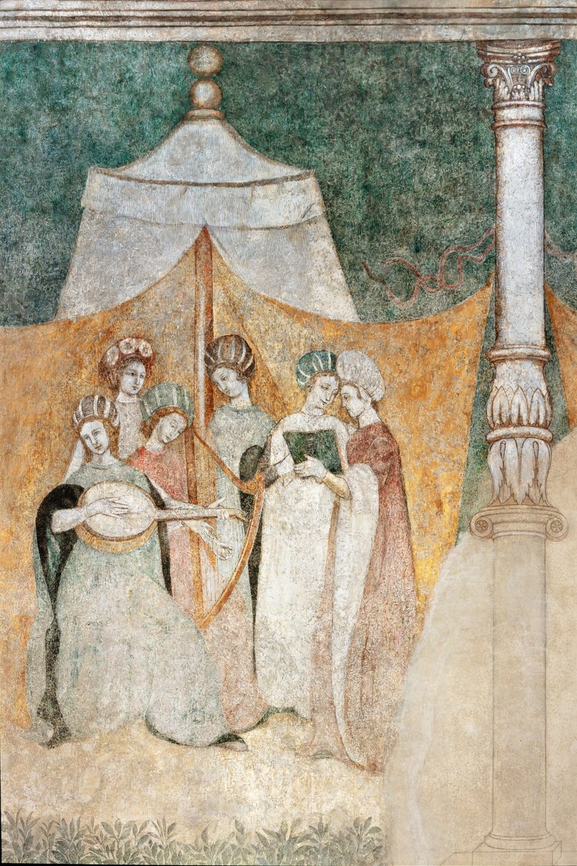 Bicocca degli Arcimboldi: fresko fra det 15. århundrede, detalje af kvinder, der spiller musik (fresko) af Italian School