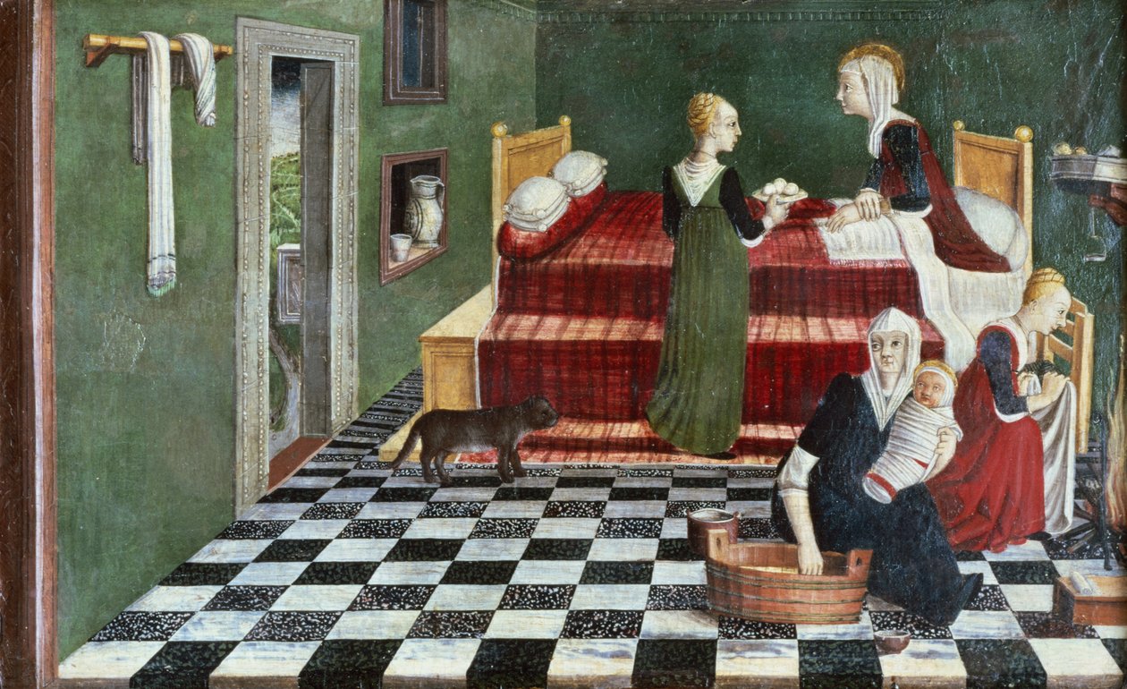 Jomfruens fødsel (rum af en predella), Veneto, ca. 1480 af Italian School
