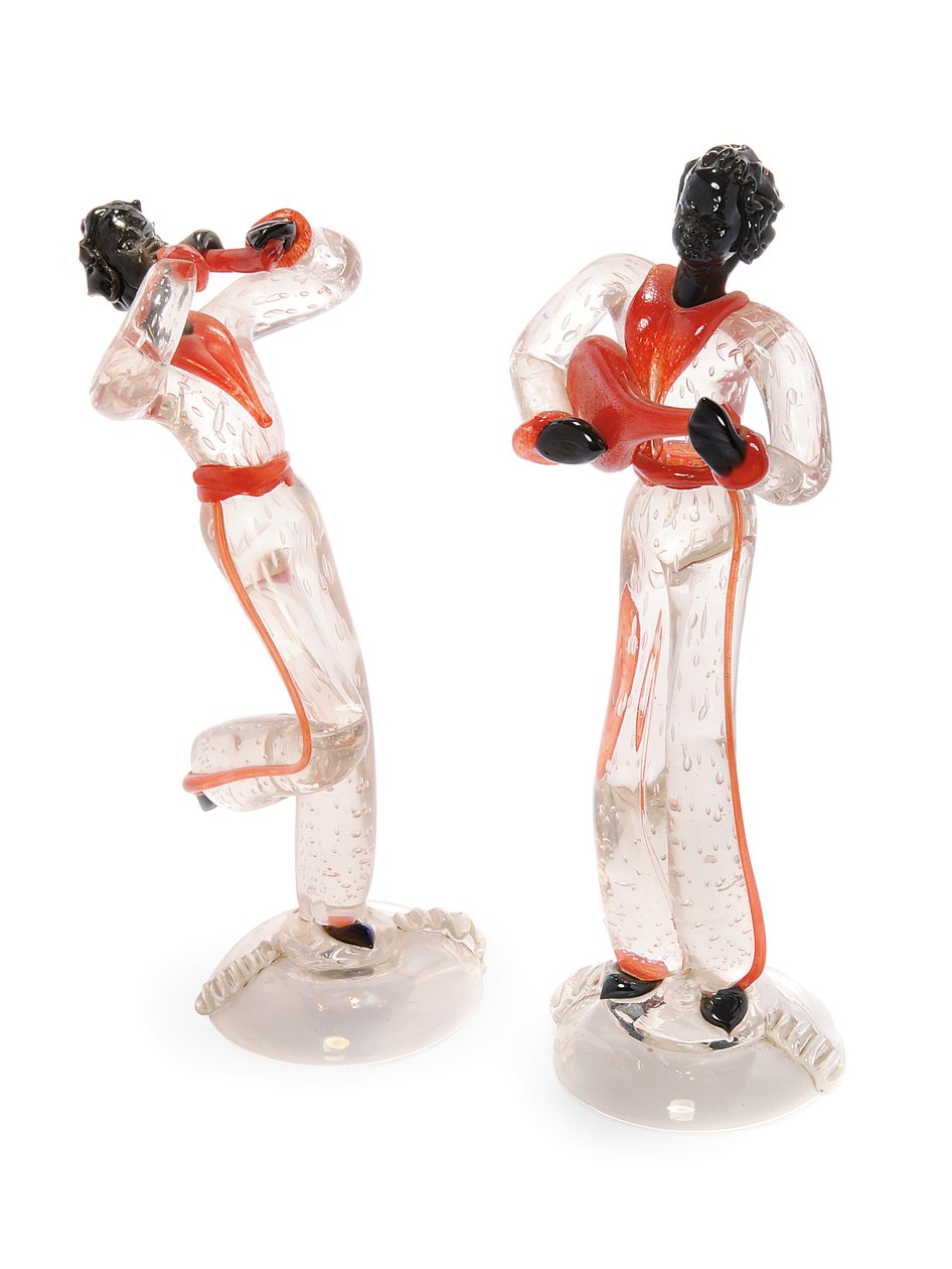 Blackamoor Minstrel Figures, ca. 1938 (glas) af Italian School