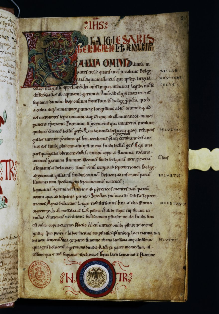 CAESAR Gaius Julius: En side fra "Commentarii de Bello Gallico". af Italian School