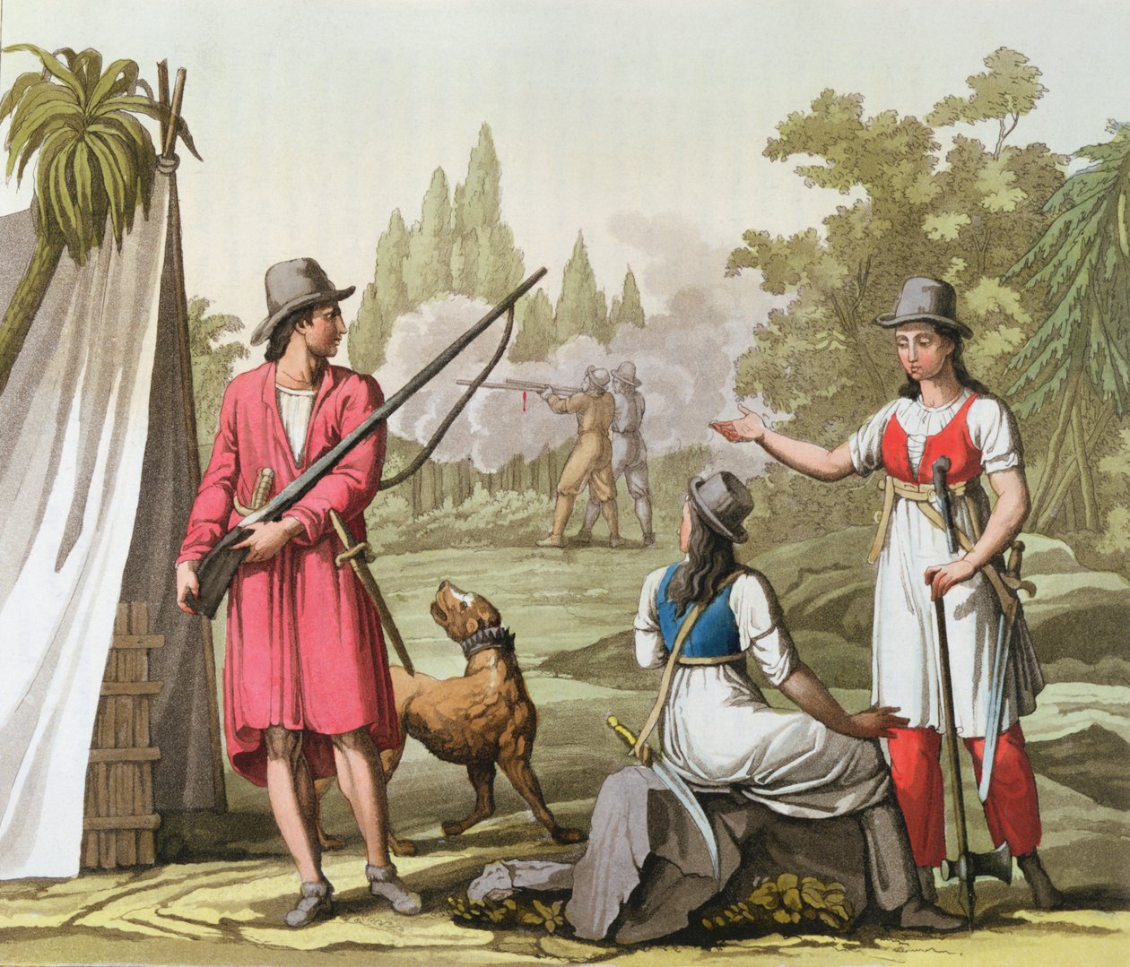 Kaptajn John Rackham (d.1720) Anne Bonney (d.1720) og Mary Read (d.1720) på Antillerne, ca. 1820 af Italian School