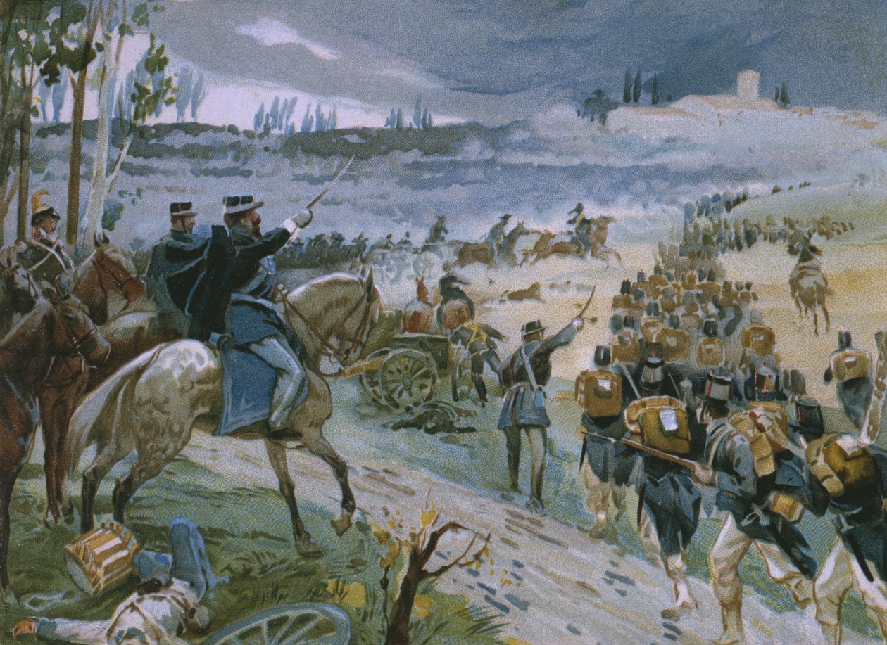 Tilfangetagelse af Rom gennem brud på Porta Pia den 20. september 1870, illustration fra et album om Risorgimentos historie lavet til chokoladen Talmone, slutningen af det 19. århundrede af Italian School