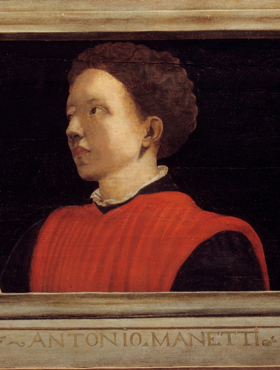 Cassone med 5 portrætter af mesteren af den florentinske renæssance detalje med portrættet af Manetti Rutilio di Lorenzo (1571-1639). Italiensk skole i det 16. århundrede. Indskriften nedenfor er sandsynligvis successiv. Musée du Louvre, Paris. af Italian School