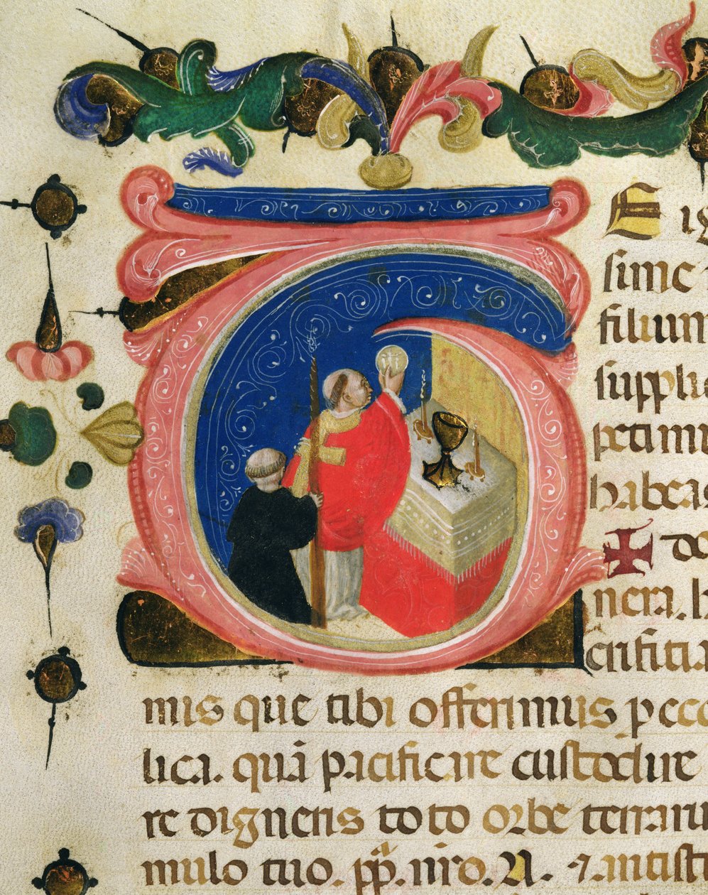 Fejring af eukaristien, fra en Mariegola fra læglauget St. Hieronymus, ca. 1400 (blæk & bladguld på vellum) af Italian School