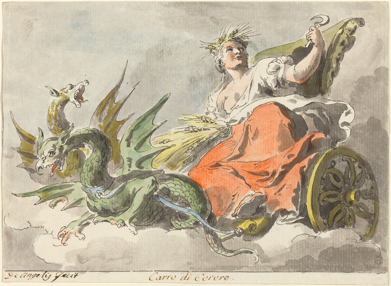 Chariot of Ceres (pen og sort blæk med grå vask og akvarel på lagt papir) af Italian School