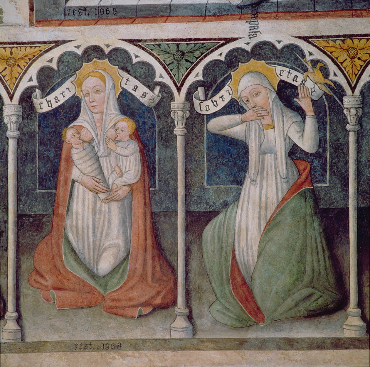 Charity and Temperance (fresko) af Italian School