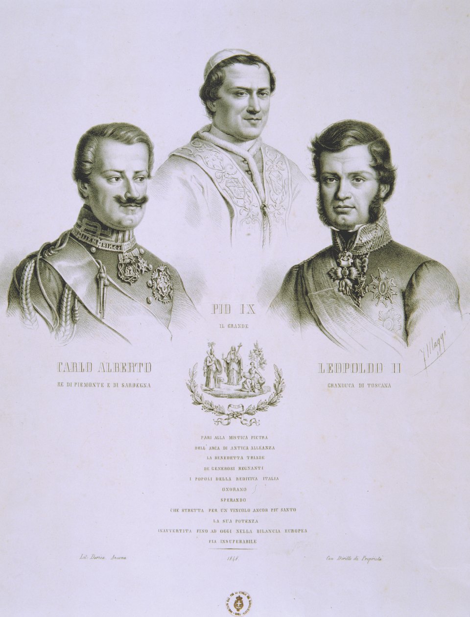 Charles Albert, Pius IX og Leopold II, 1848 af Italian School
