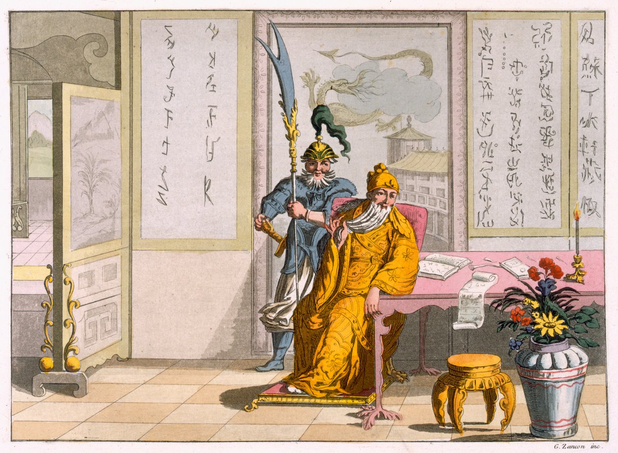 Kinesiske taoistiske religiøse ledere: The Divinity Kuan-ti, indgraveret af Fumagalli og Bramatti, ca. 1820-30 (farvegravering) af Italian School