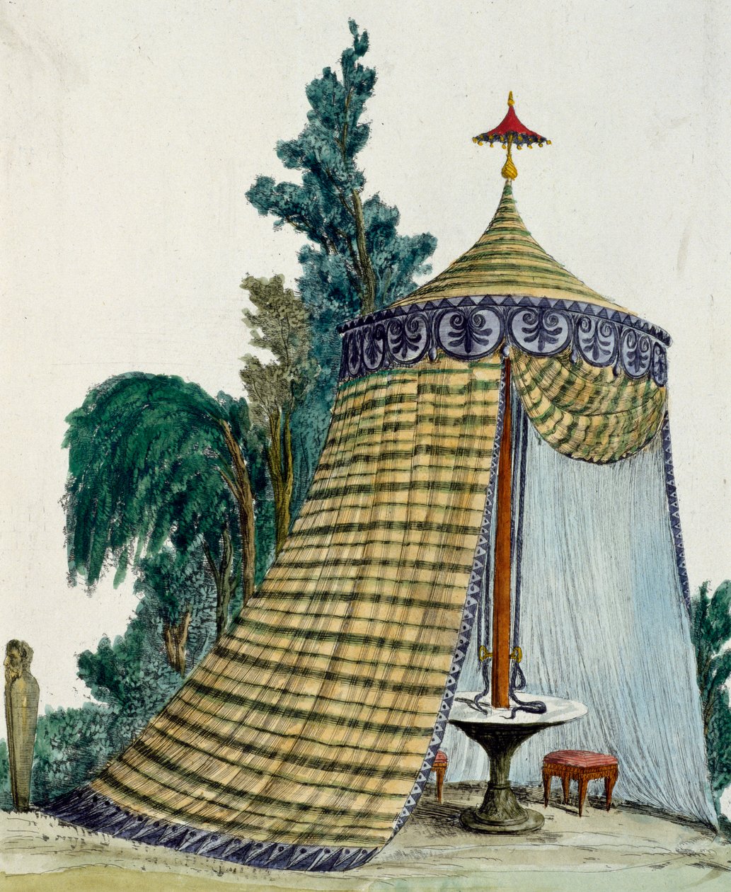 Kinesisk pavillon i haven, ca. 1810, gravering, Italien af Italian School