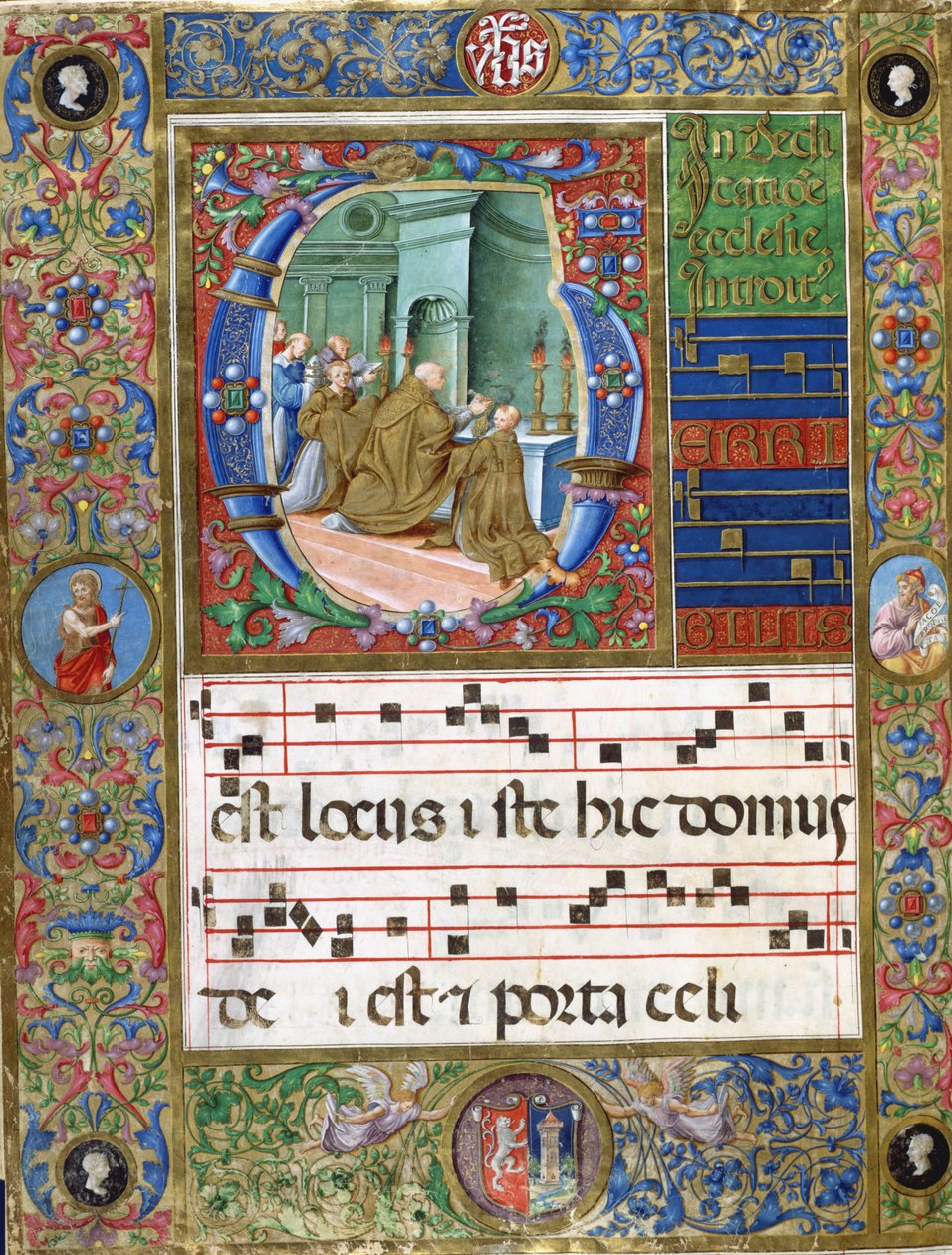 Korminiature med pave Alexander II, der fejrer messe i klosteret (pigment på vellum) af Italian School