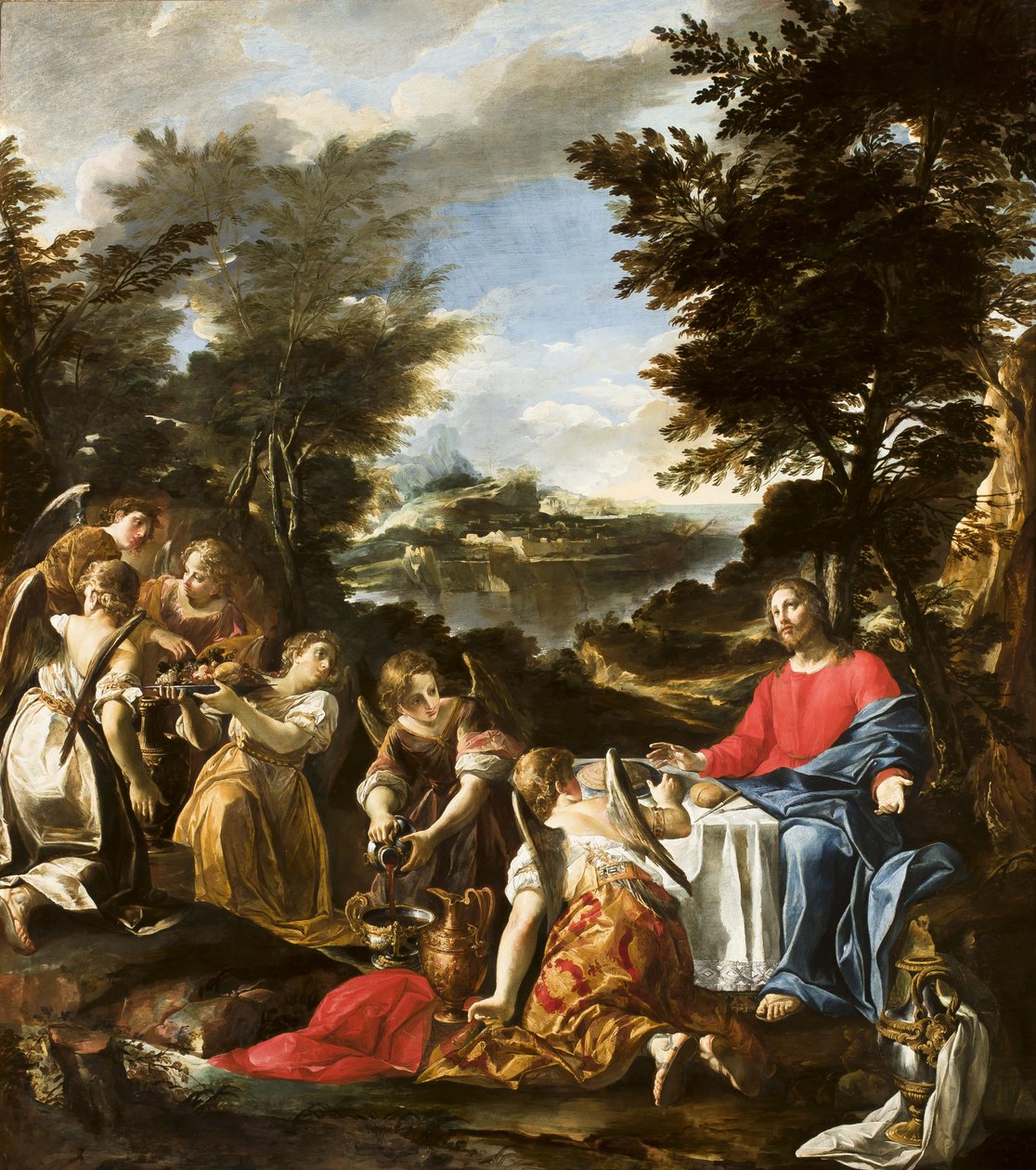 Kristus tjent af engle, ca. 1650-1700 af Italian School