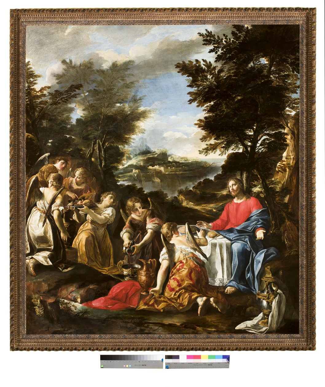 Kristus tjent af engle, ca. 1650-1700 af Italian School