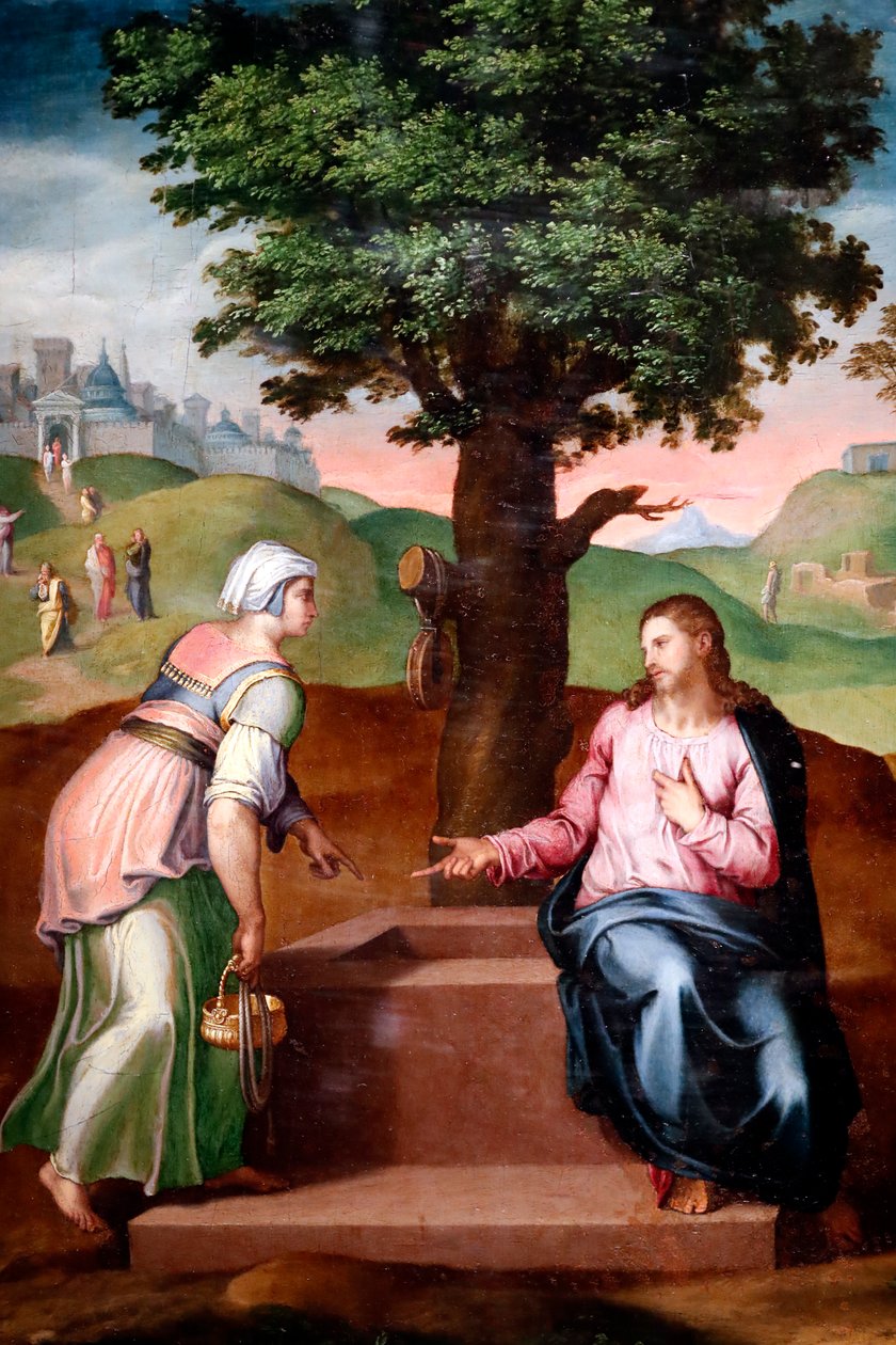 Kristus og den samaritanske kvinde ved brønden. Anden halvdel af 1500-tallet. Anonym. Genova. Italien. af Italian School