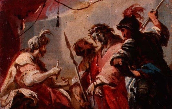 Kristus før Pilatus, ca. 1700 (olie på kort) af Italian School