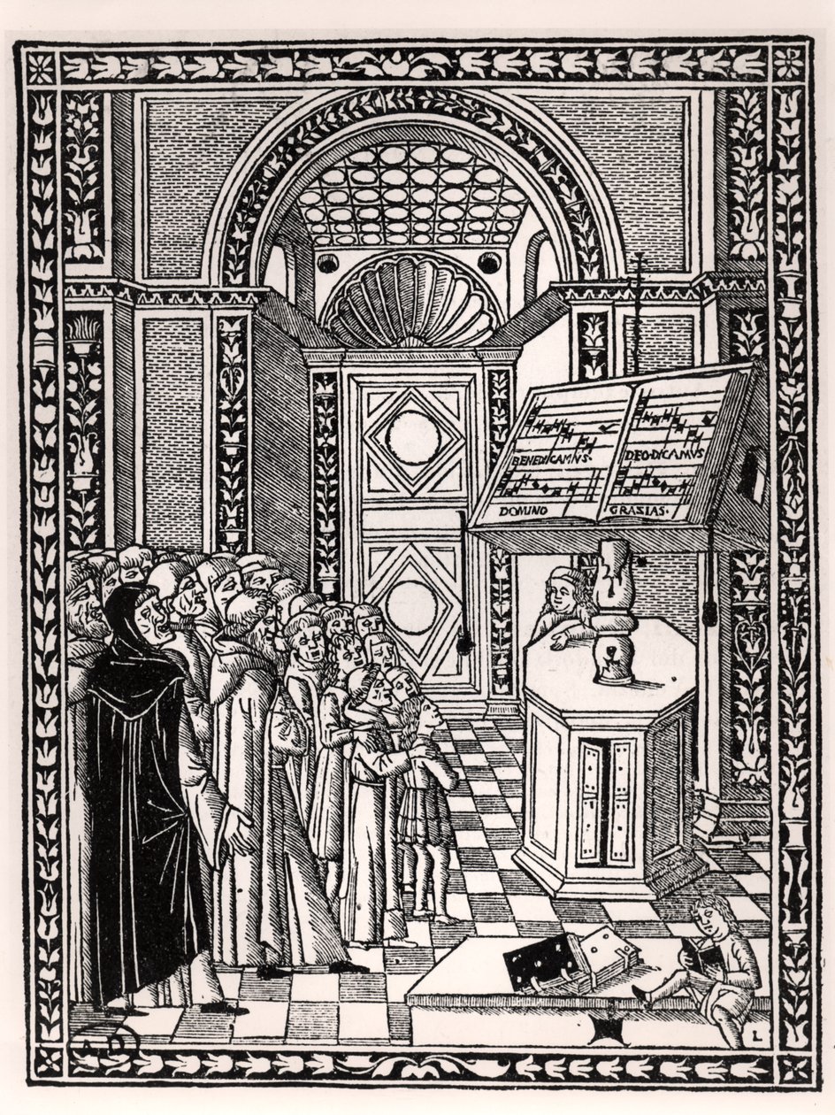 Kirkekor, illustration fra Practica Musicae af Franchino Gaffurio (1451-1522), udgivet i Venedig 1512 af Italian School