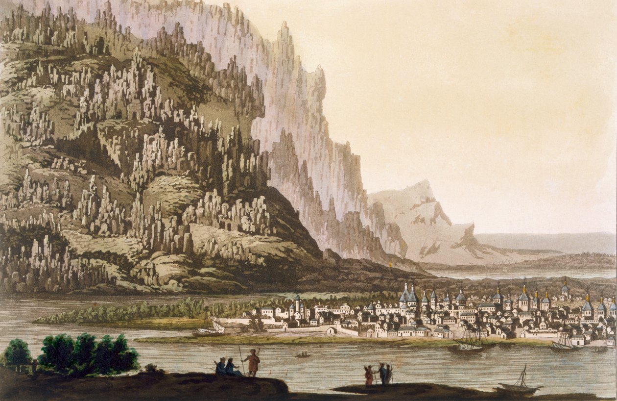 Byen Yakutsk ved floden Lena, det østlige Sibirien, ca. 1820