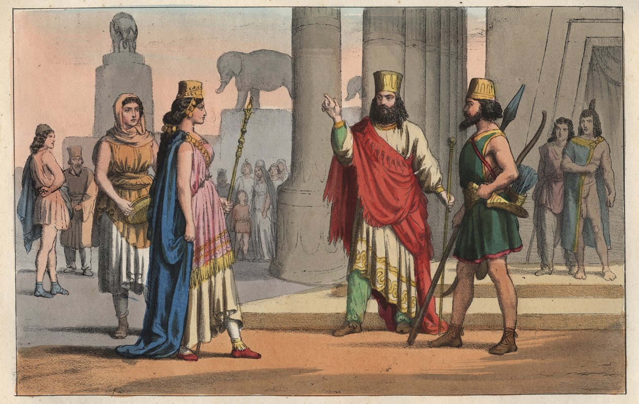 Antikkens civilisation - persiske kostumer - persiske tøj - gravering fra "" skikke og skikke for alle folk i universet. Det er historien om regeringen, lovene, militsen, om religionen af ​​alle nationer fra de fjerneste tider op til dagene af Italian School