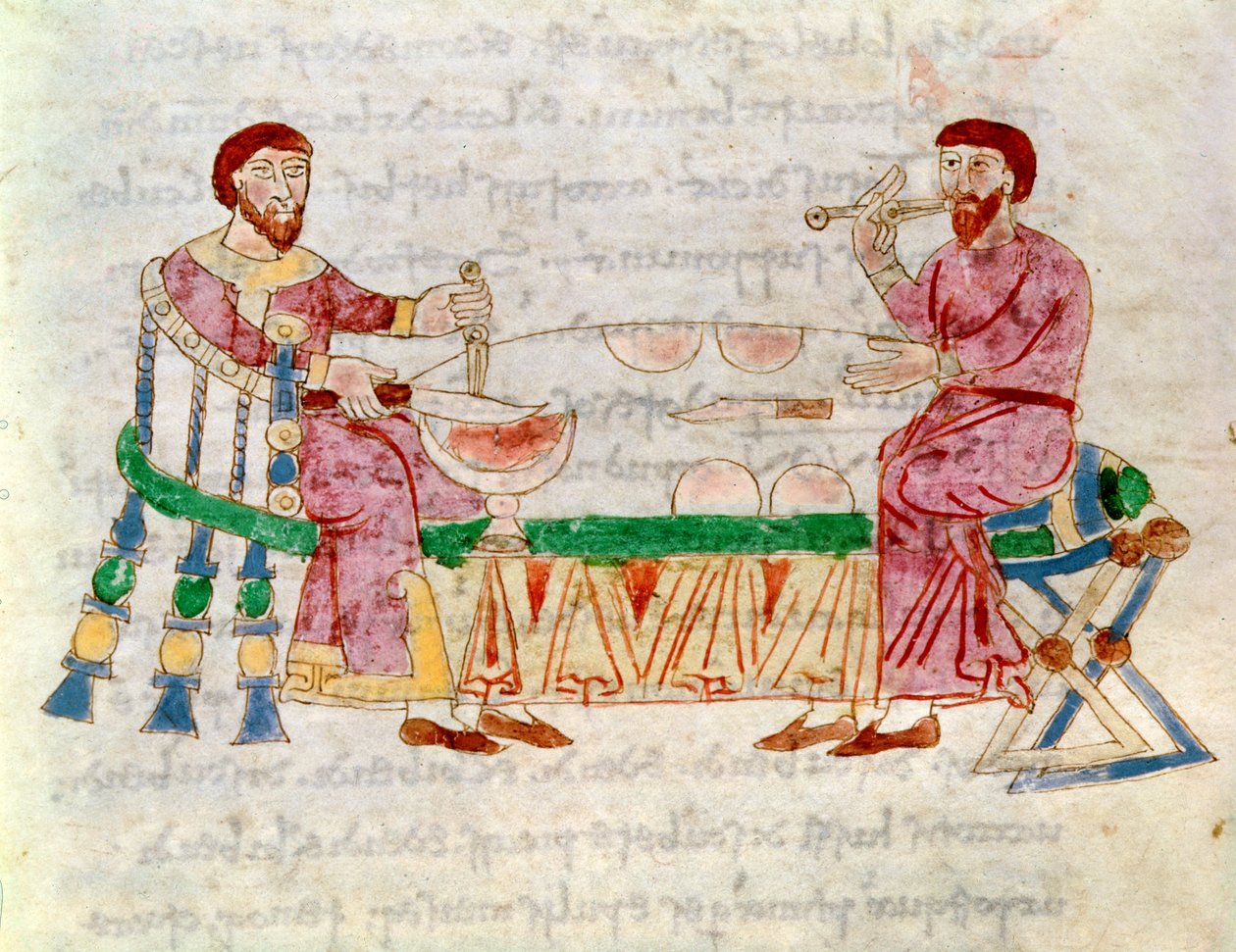 Codex 132 Livre 22 Kap.1 Måltidet, fra De Universo af Rabanus Maurus (ca. 780-856) 1023 af Italian School