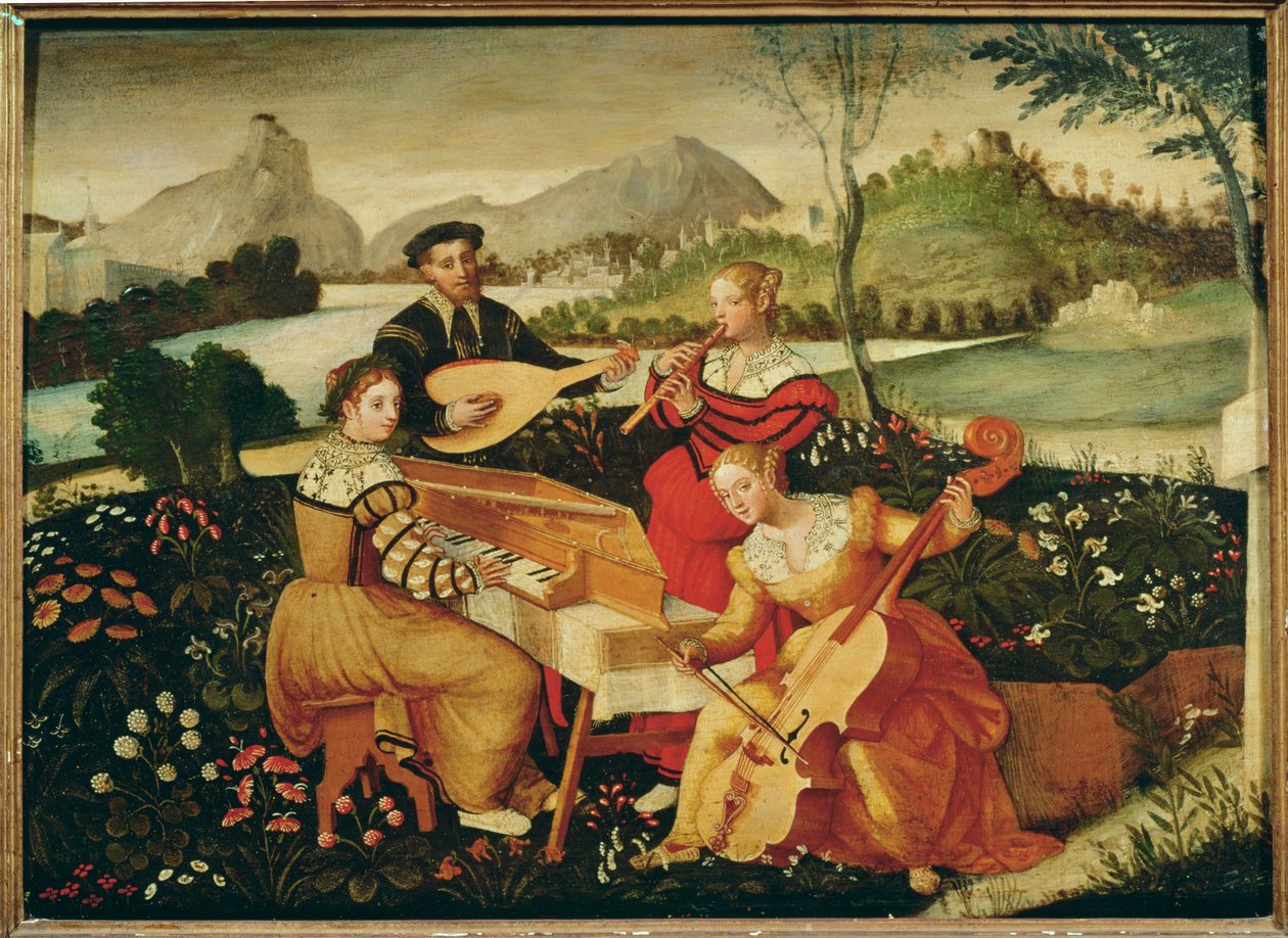 Koncert på landet: instrumentalmusik ... (maleri på lærred) af Italian School