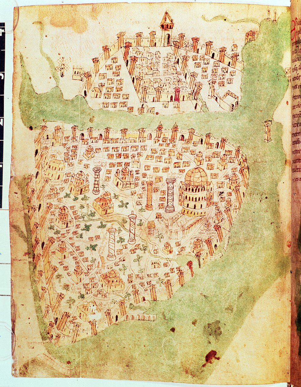 Bomuld Vespasian A. XIII, f.36v: Kort over Konstantinopel, ca. 1450 (vellum) af Italian School