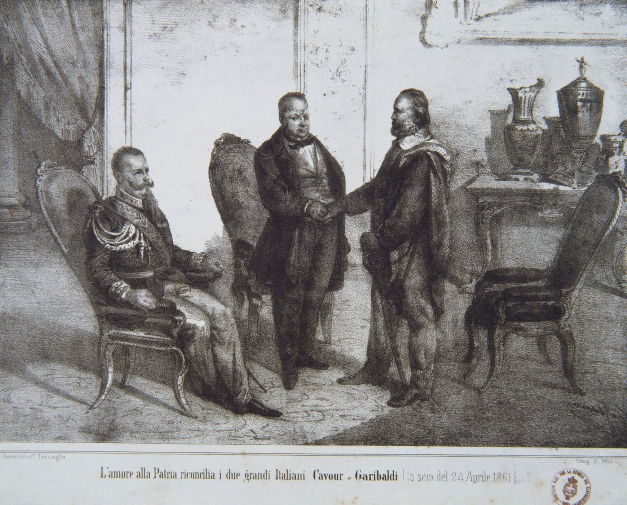 Råd mellem Garibaldi og Cavour den 24. april 1861 af Italian School